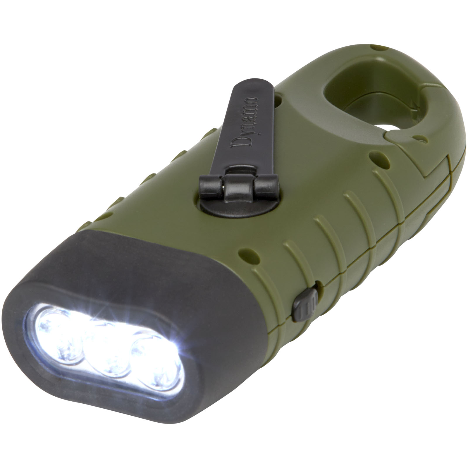 Helios soldynamo-ficklampa med karbinhake av återvunnen plast