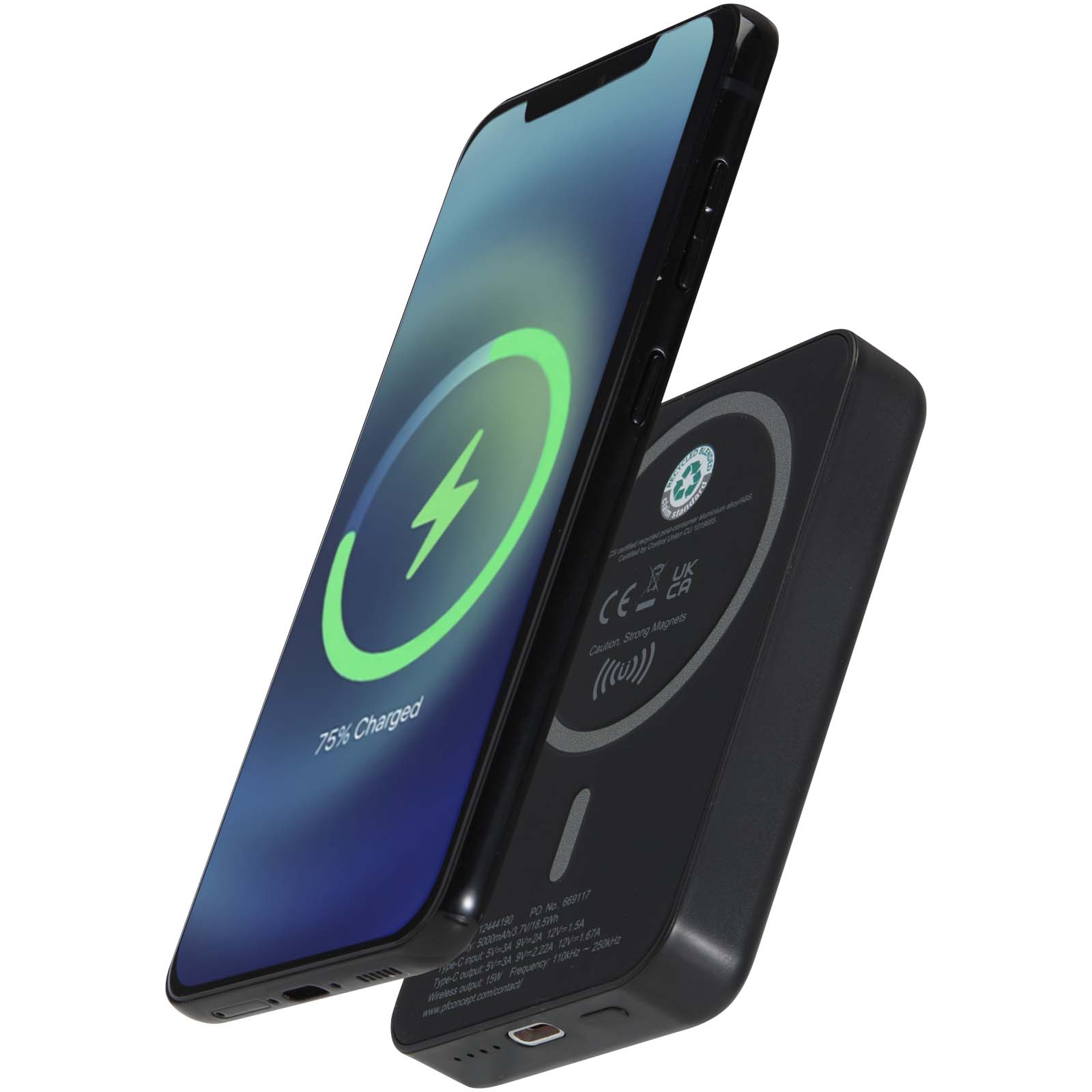 Acrab 5 000 mAh 15 W magnetisk trådlös powerbank med 20 W PD – tillverkad av återvunnen plast