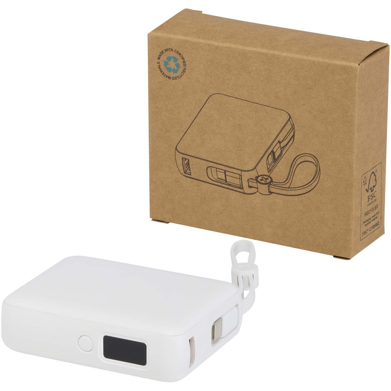 Acrux 10 000 mAh 35 W powerbank för surfplattor med inbyggd Type-C-kabel – tillverkad av återvunnen 