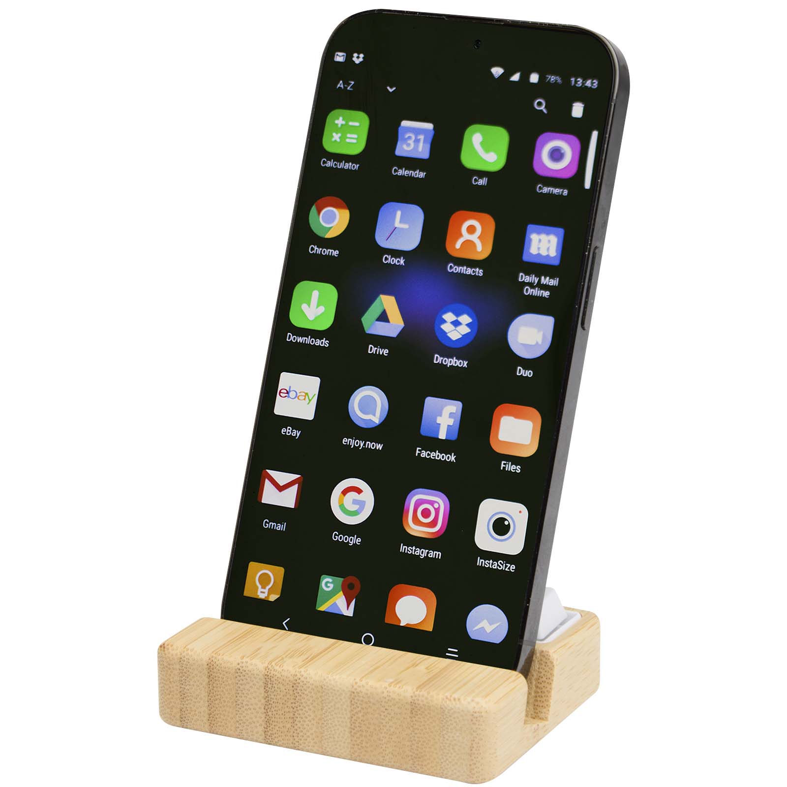 Algol telefonställ och fidget-leksak av återvunnen plast med detaljer i bambu