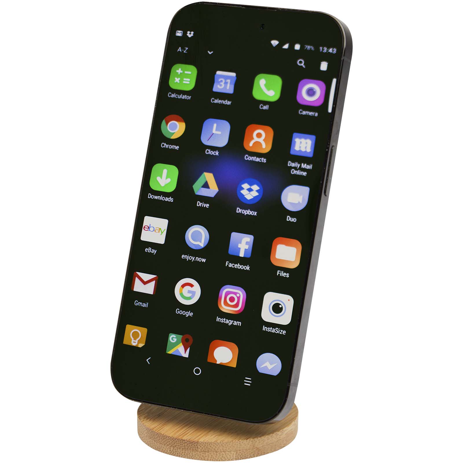 Alcor vikbart magnetiskt telefonställ av återvunnen plast med detaljer i bambu