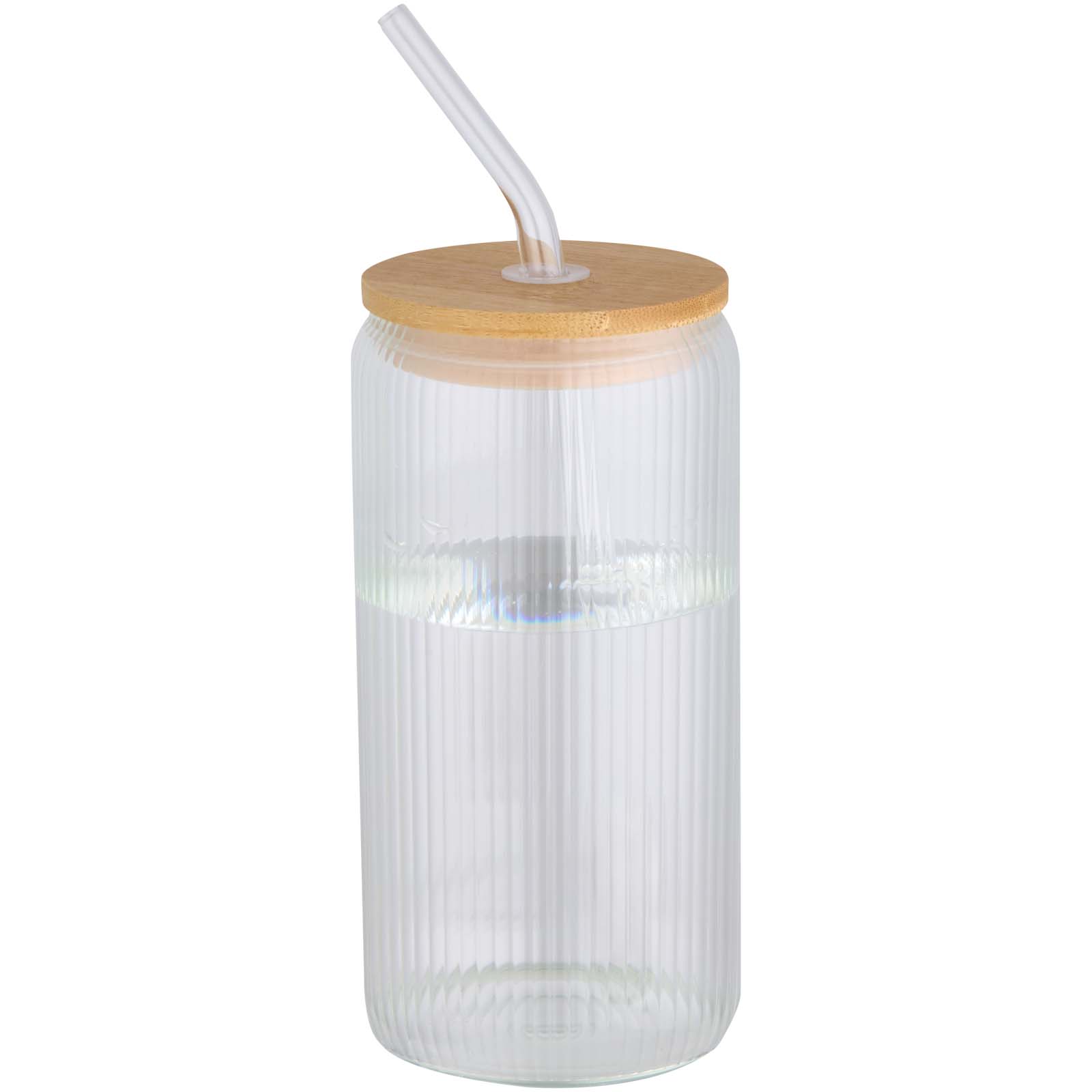 Mirage 500 ml enkelväggig mugg i borosilikatglas med lock i bambu