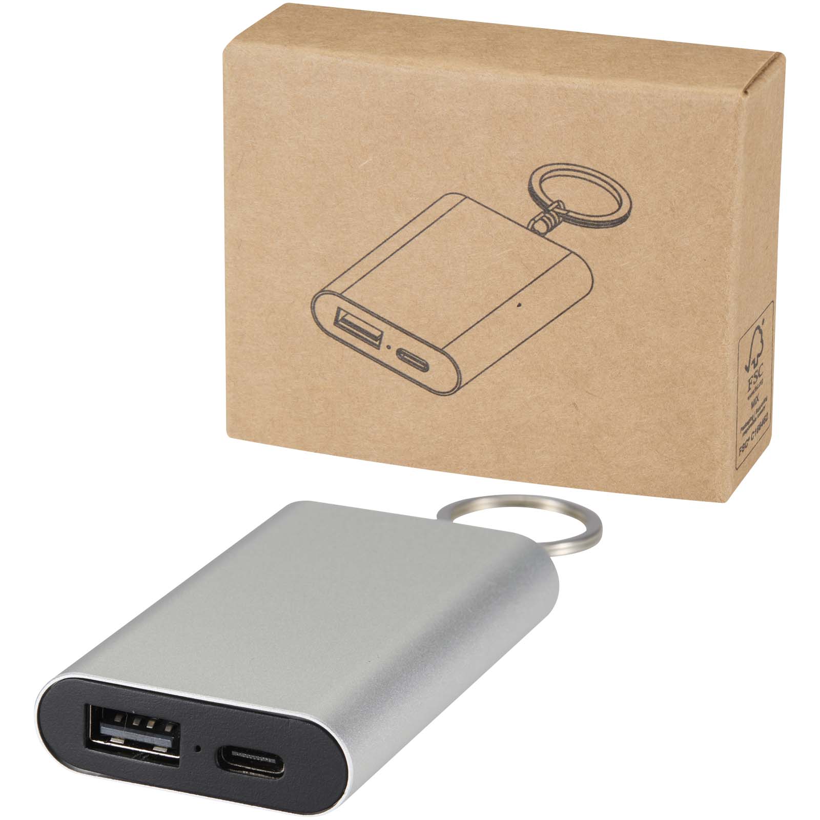 Arcturus 2 000 mAh powerbank i återvunnet aluminium med nyckelring